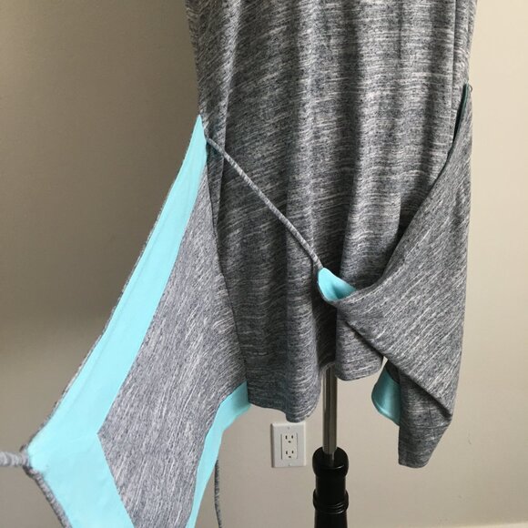 MAEVE Anthropologie Marled Gray Faux Wrap Overlay Front Cuffed Sleeve Dress - Picture 9 of 11